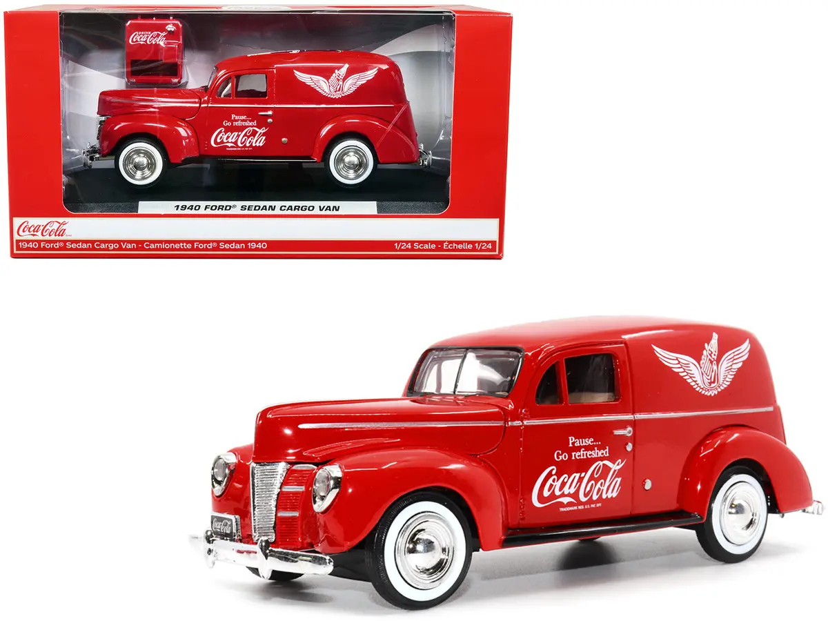1940 Ford Sedan Cargo Van Red "Pause... Go Refreshed Coca-Cola" With Vending Machine Accessory 1/24 Diecast Model Car By Motor City Classics 1