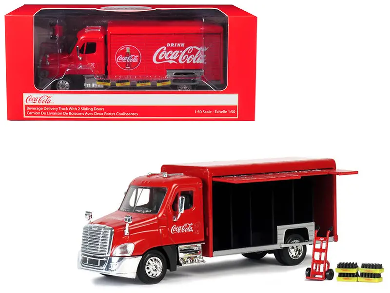 Beverage Delivery Truck "Coca-Cola" With Handcart And 4 Bottle Cases 1/50 Diecast Model By Motorcity Classics 1