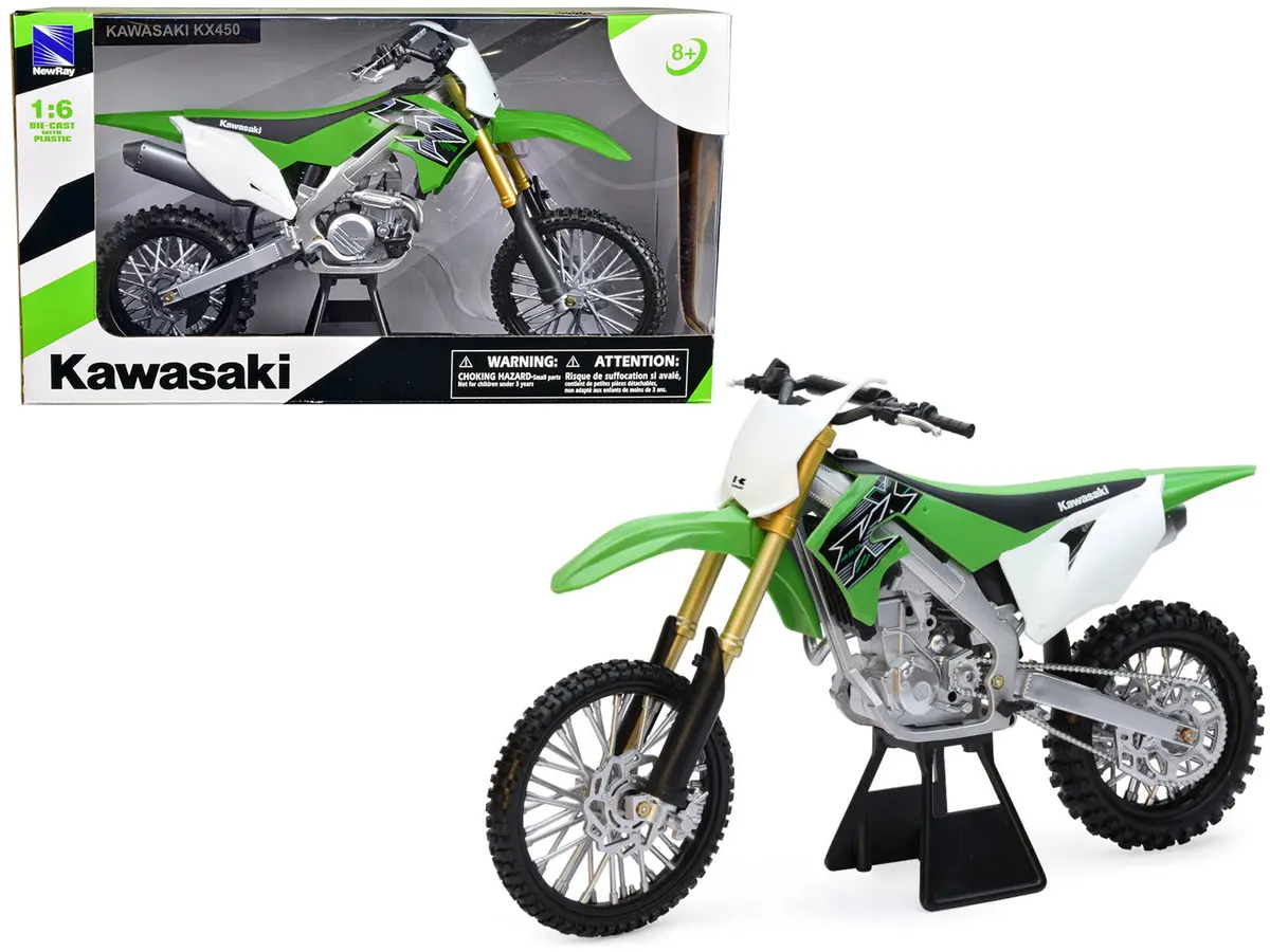 2019 Kawasaki Kx 450F Dirt Bike Motorcycle Green And White 1/6 Diecast Model By New Ray 1