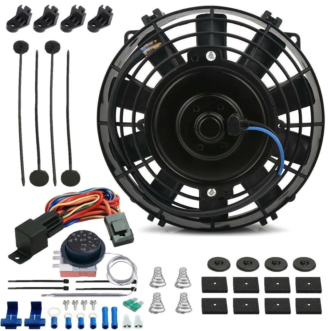 6 Inch 90W Electric Radiator Fan Adjustable Thermostat Wiring Switch Kit 1