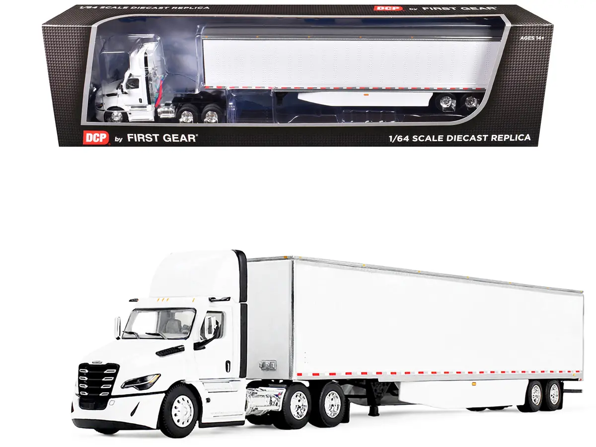 Freightliner Fifth Generation Cascadia Day Cab And 53' Utility Trailer With Skirts White 1/64 Diecast Model By Dcp/First Gear 1