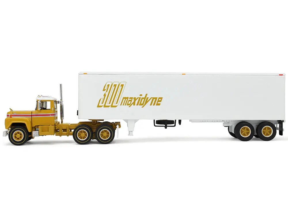 Mack R-Model Day Cab And 40' Vintage Trailer Yellow With Red Stripes And White Top "Mack Anniversary" 1/64 Diecast Model By Dcp/First Gear 2