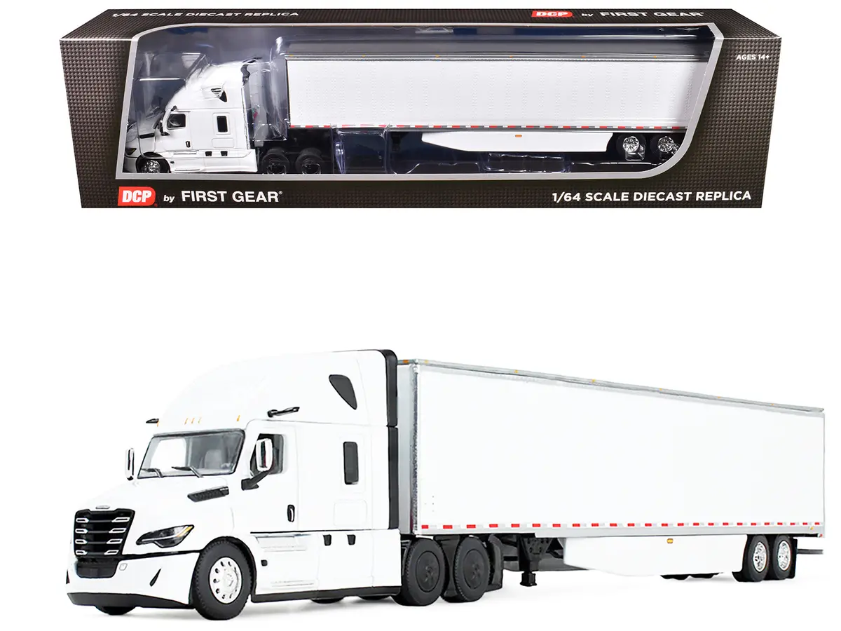 Freightliner Fifth Generation Cascadia Raised Roof Sleeper & 53' Utility Trailer With Skirts White 1/64 Diecast Model By Dcp/First Gear 1