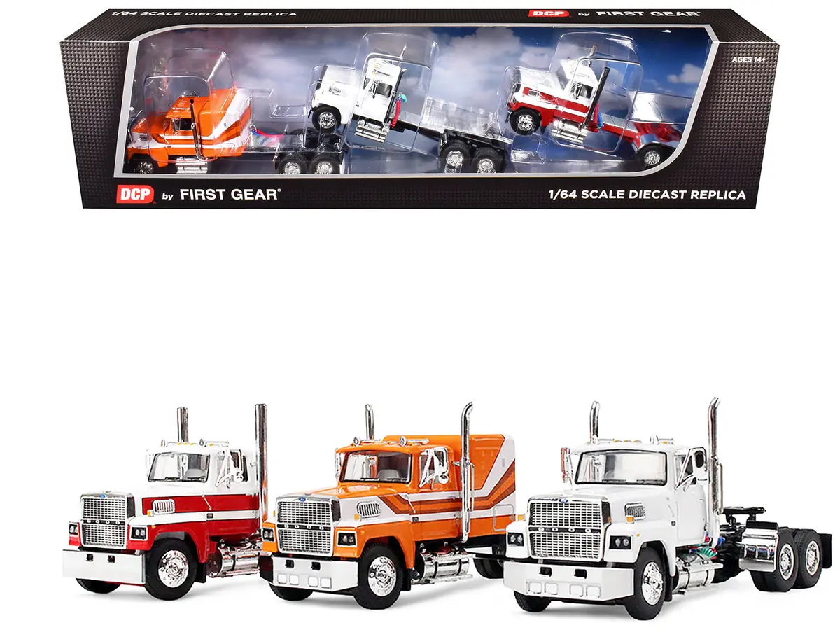 Ford Ltl 9000 Trio Set (Two Day Cabs And One 60" Flat Top Sleeper) 1/64 Diecast Model By Dcp/First Gear 1