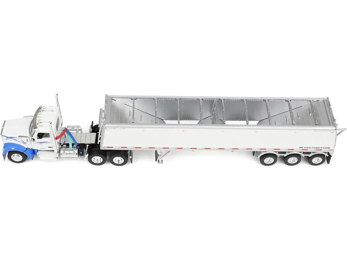 Kenworth W990 Day Cab And Lode King Distinction Hopper Trailer White And Blue 1/64 Diecast Model By Dcp/First Gear 2