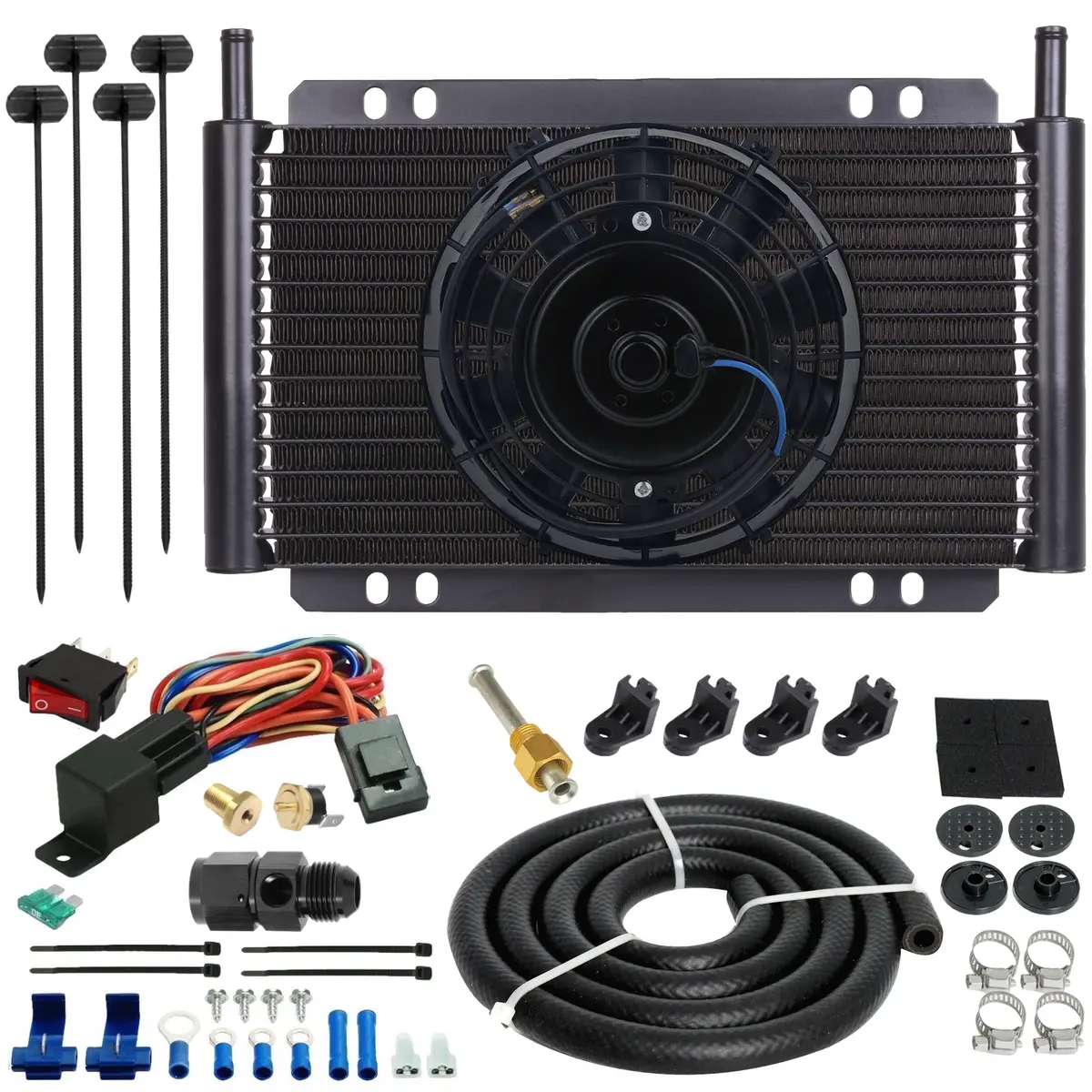 17 Row 6An Hose End Transmission Cooler Electric Fan Thermostat Switch Kit 1
