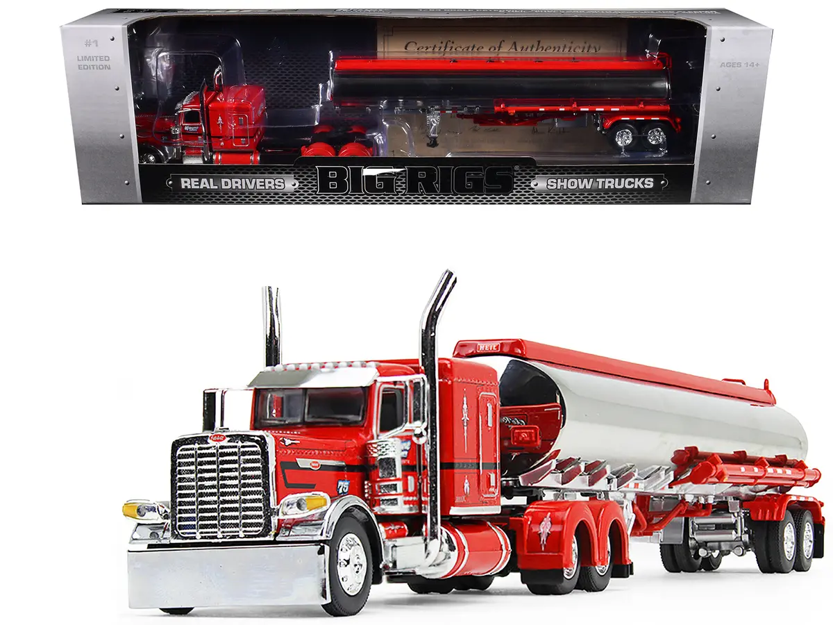 Peterbilt 389X With 63” Flat Top Sleeper And Heil Fuel Tank Trailer "Wayne Transports" Red With Black Stripes "Big Rigs Series Ii #1" 1/64 Diecast Model By Dcp/First Gear 1