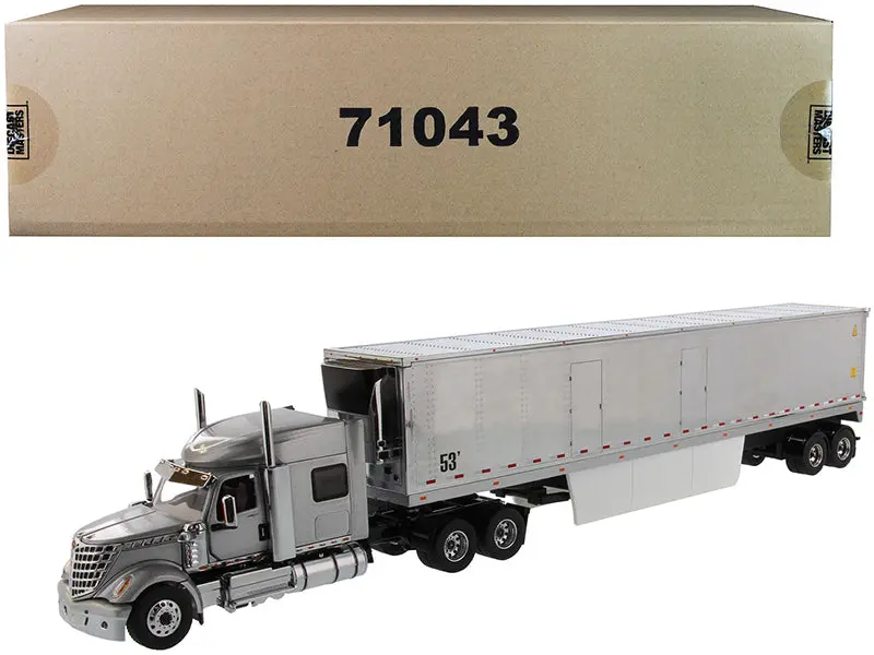 International Lonestar Sleeper Cab Silver With 53' Reefer Refrigerated Chrome Plated Van Trailer "Transport Series" 1/50 Diecast Model By Diecast Masters 1
