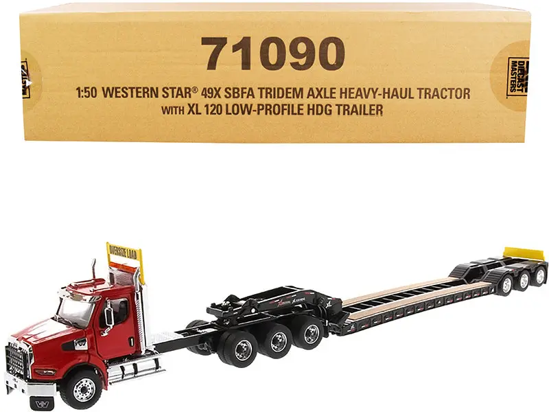 Western Star 49X Sbfa Tridem Axle Heavy-Haul Tractor With Xl 120 Low-Profile Hdg Trailer Red And Black "Transport Series" 1/50 Diecast Model By Diecast Masters 1