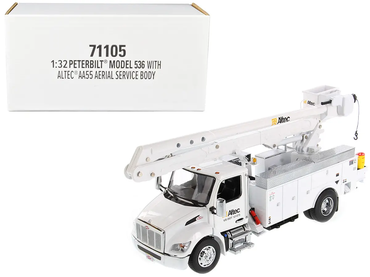 Peterbilt 536 Truck With Altec Aa55 Aerial Service Body White "Transport Series" 1/32 Diecast Model By Diecast Masters 1