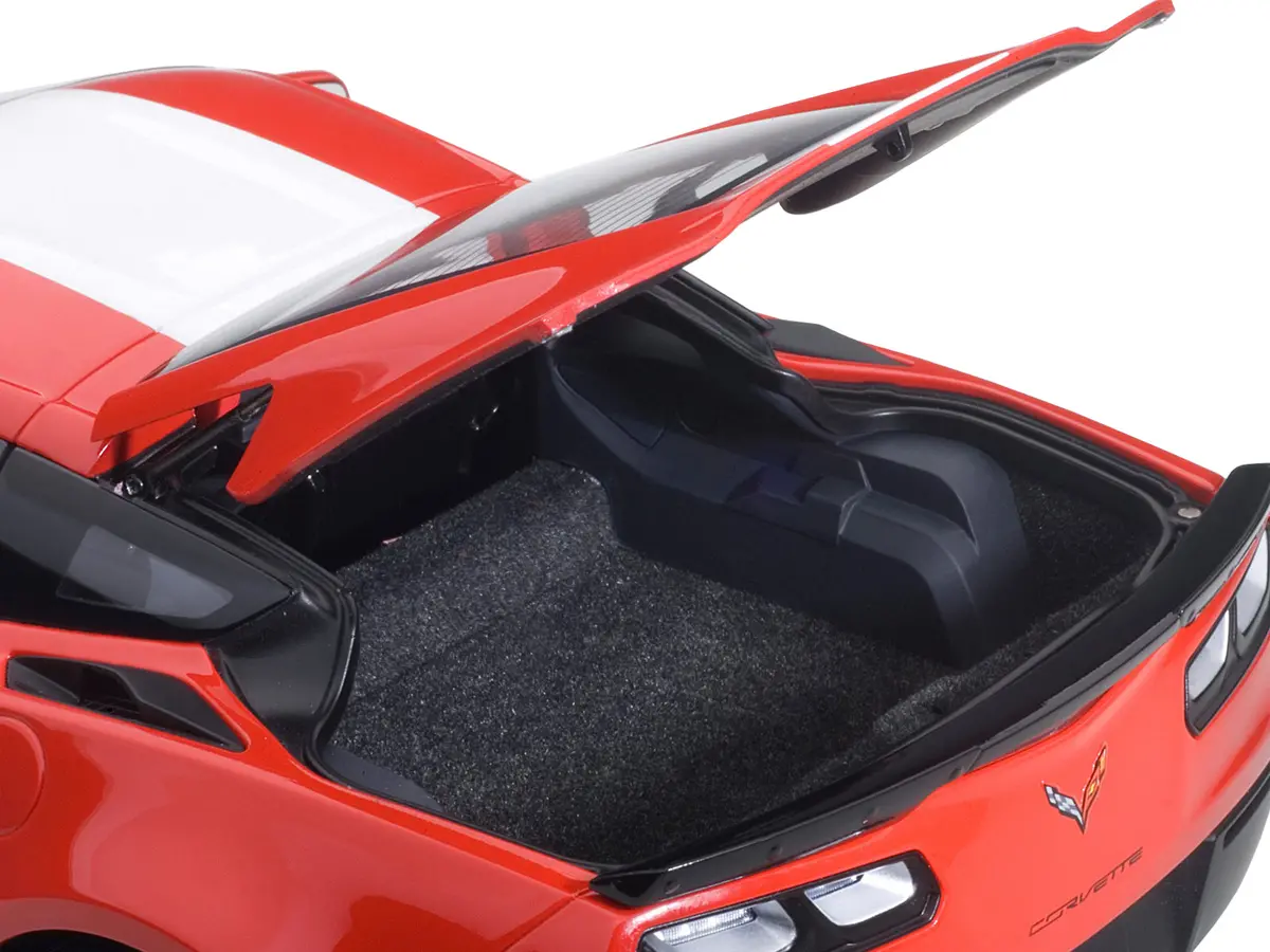 2017 Chevrolet Corvette C7 Grand Sport Red With White Stripe And Black Fender Hash Marks 1/18 Model Car By Autoart 2