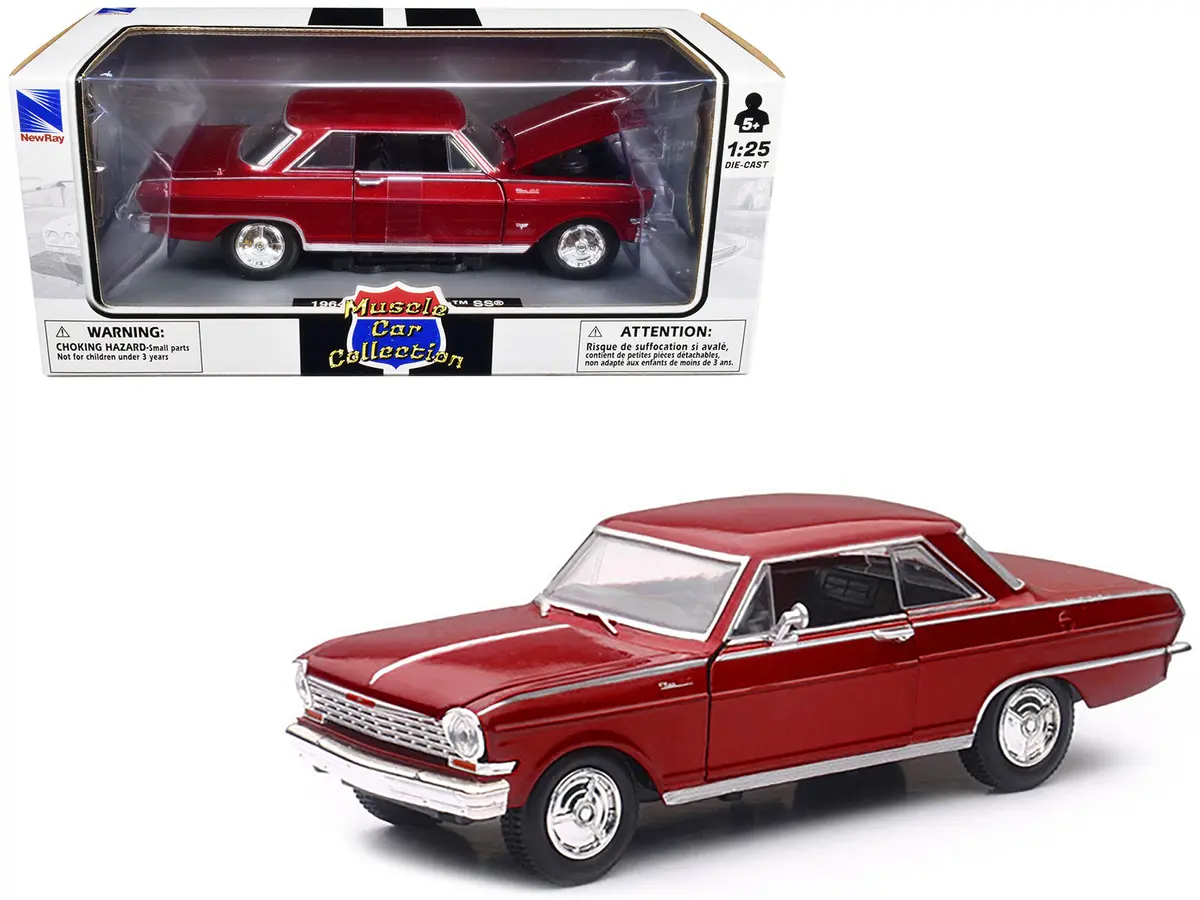 1964 Chevrolet Nova Ss Burgundy "Muscle Car Collection" 1/25 Diecast Model Car By New Ray 1