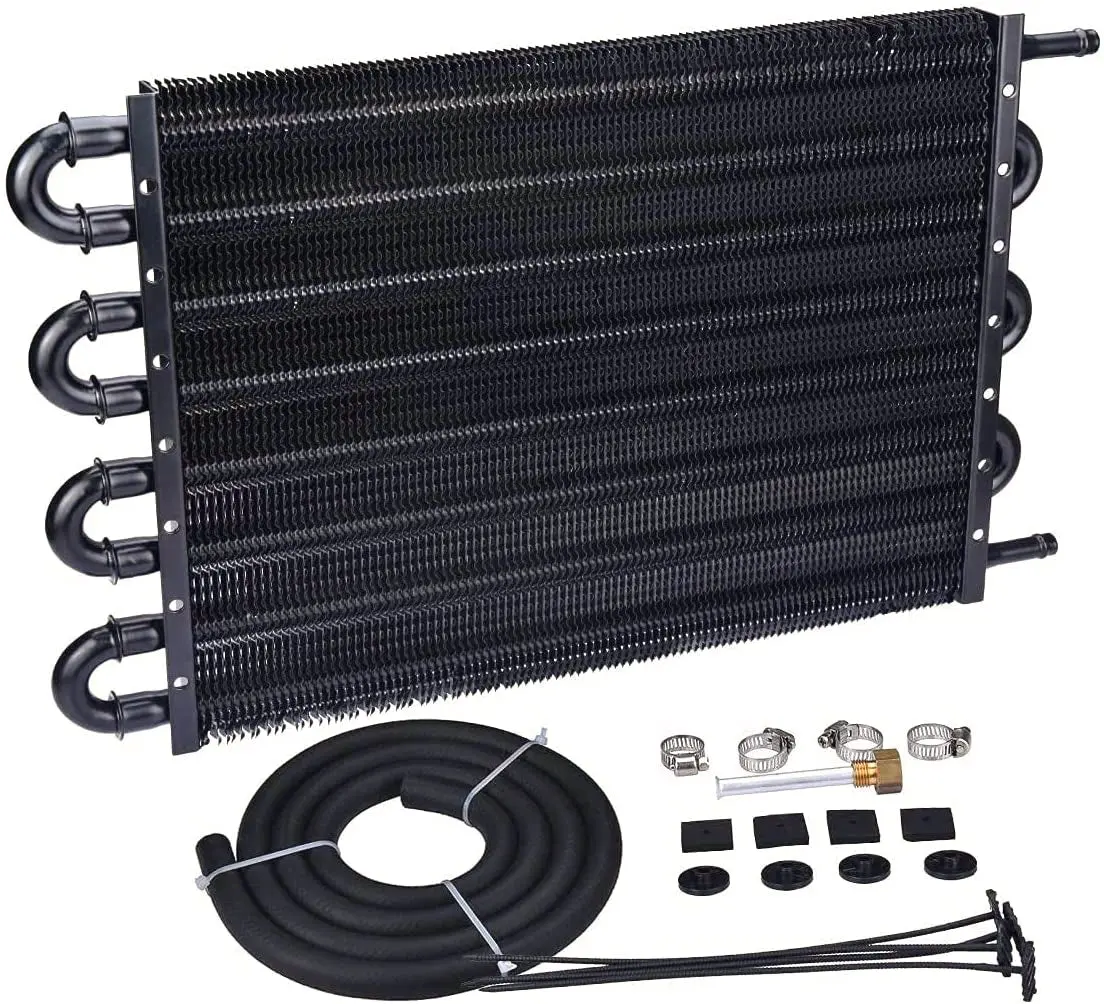 8 Row Aluminum 6An Automotive Transmission Oil Cooler 3/8" Hose Line Kit 2