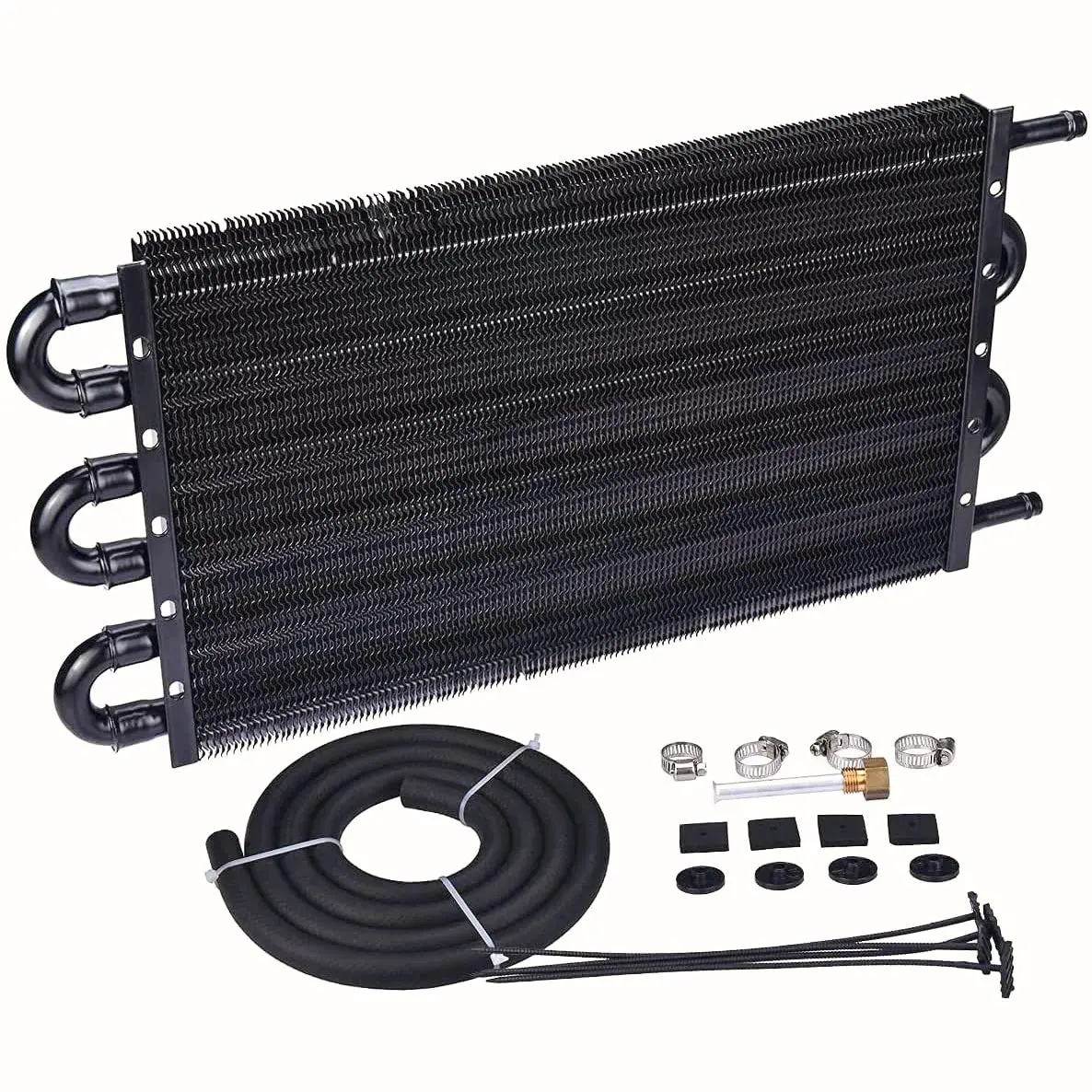 6 Pass 3/8" Hose Transmission Oil Cooler Electric Fan Push-In Probe Thermostat 5