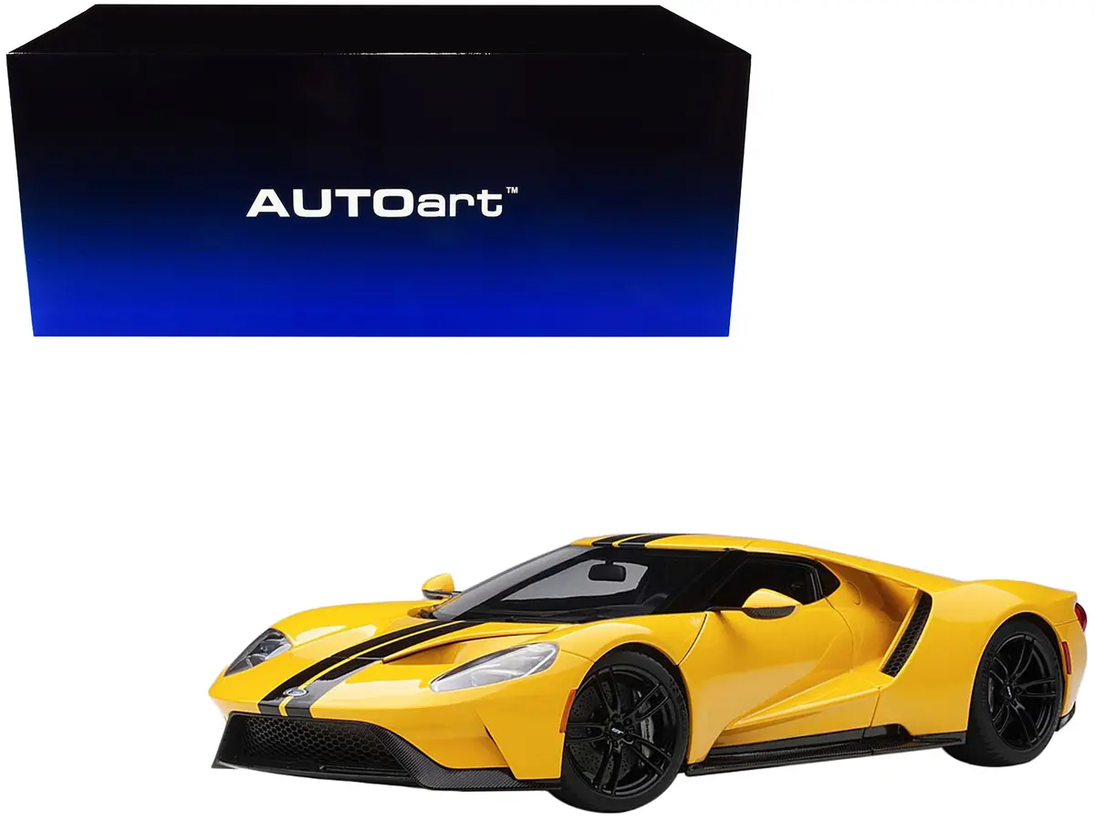 2017 Ford Gt Triple Yellow With Black Stripes 1/18 Model Car By Autoart 1