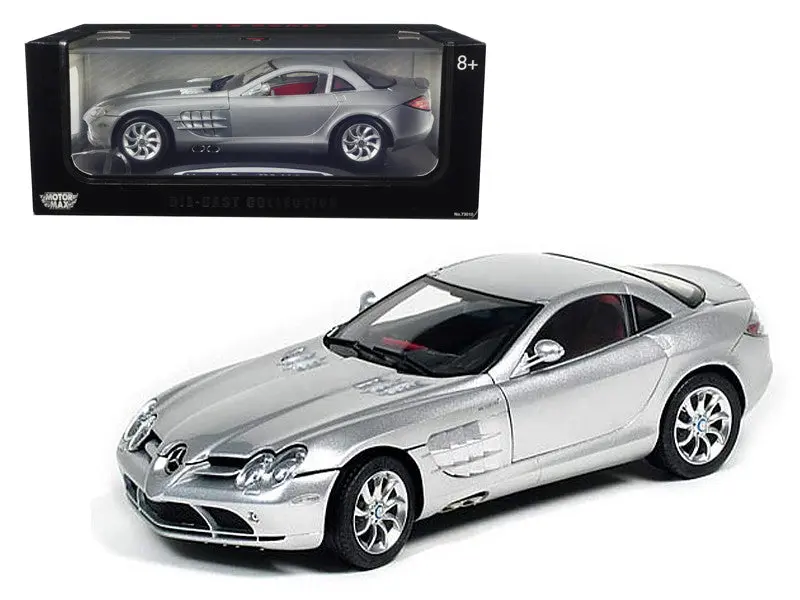 Mercedes Mclaren Slr Silver With Red Interior 1/12 Diecast Model Car By Motormax 1
