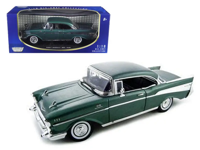 1957 Chevrolet Bel Air Hard Top Green 1/18 Diecast Model Car By Motormax 1
