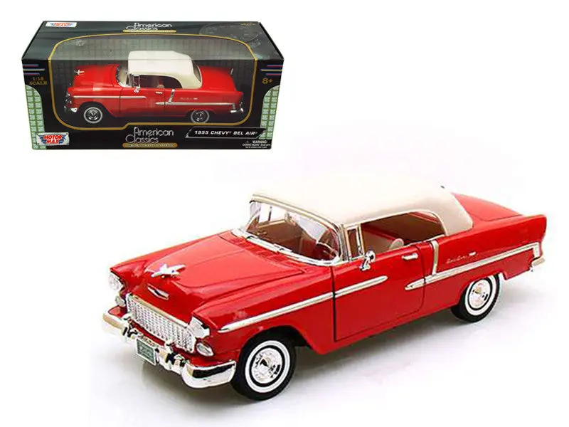 1955 Chevrolet Bel Air Convertible Soft Top Red 1/18 Diecast Model Car By Motormax 1