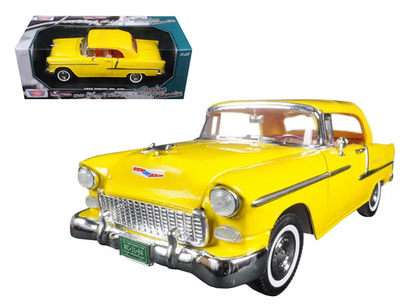 1955 Chevrolet Bel Air Convertible Soft Top Yellow "Timeless Classics" 1/18 Diecast Model Car By Motormax 1