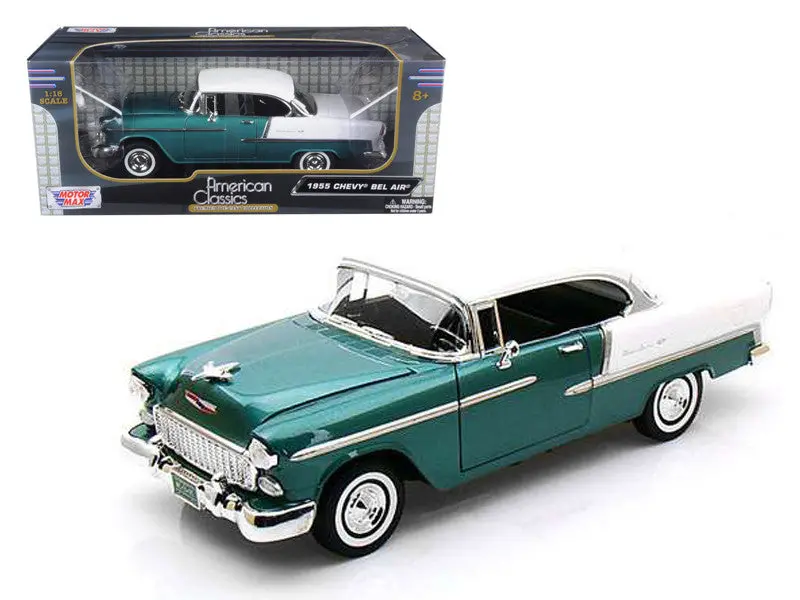 1955 Chevrolet Bel Air Hard Top Metallic Green And White 1/18 Diecast Model Car By Motormax 1