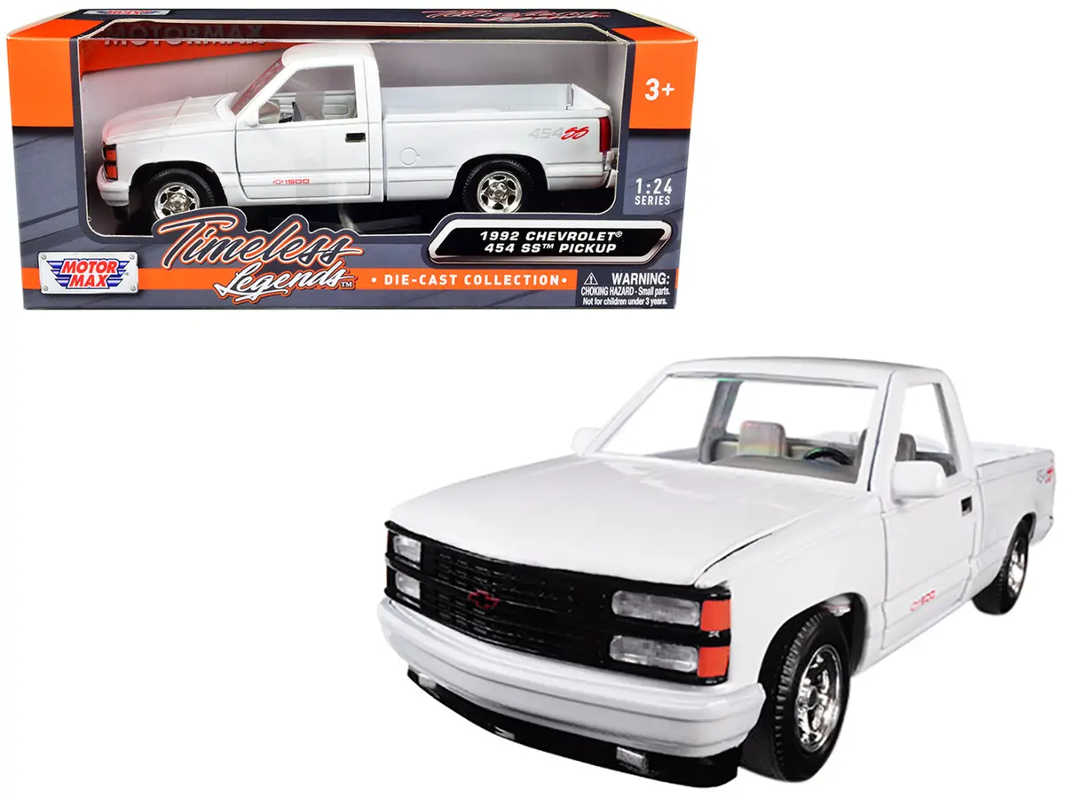 1992 Chevrolet 454 Ss Pickup Truck White 1/24 Diecast Model By Motormax 1