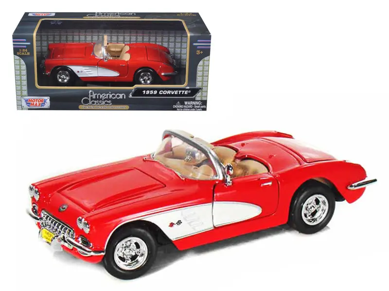 1959 Chevrolet Corvette Red 1/24 Diecast Model Car By Motormax 1