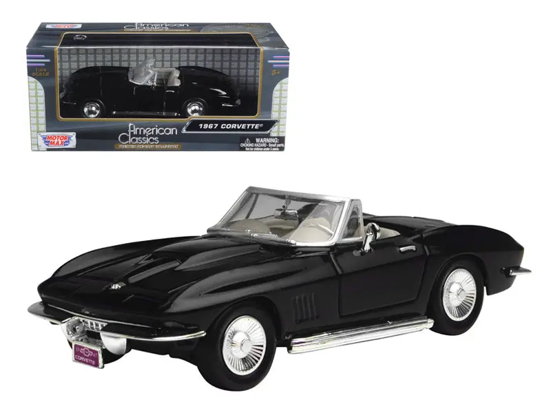 1967 Chevrolet Corvette Black Convertible 1/24 Diecast Model Car By Motormax 1