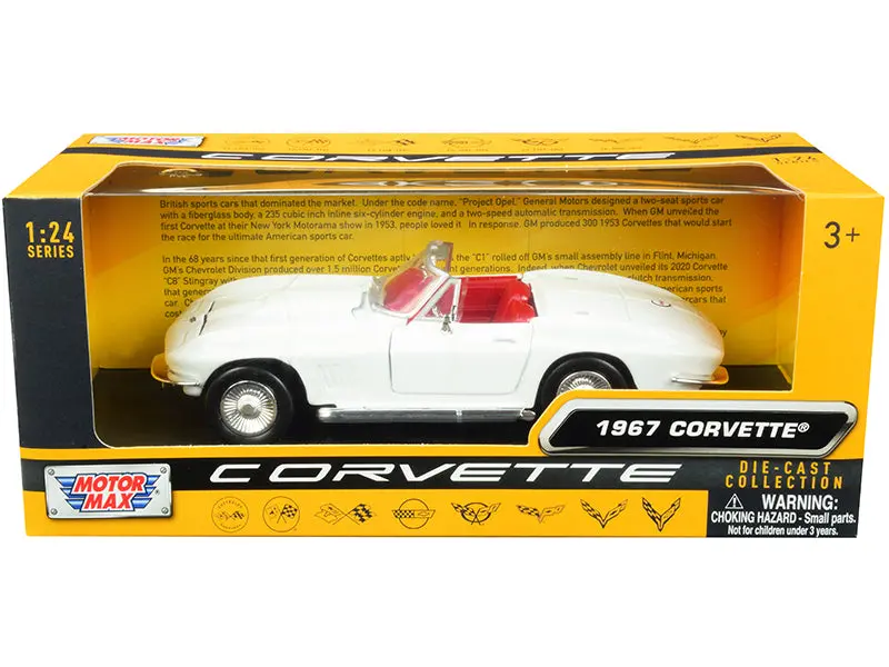 1967 Chevrolet Corvette C2 Convertible White With Red Interior "History Of Corvette" Series 1/24 Diecast Model Car By Motormax 1
