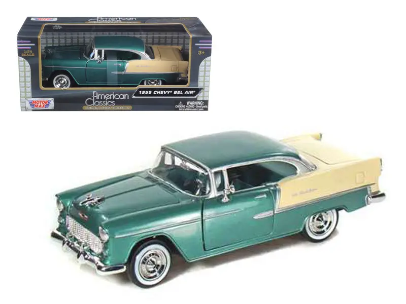 1955 Chevrolet Bel Air Green 1/24 Diecast Model Car By Motormax 1