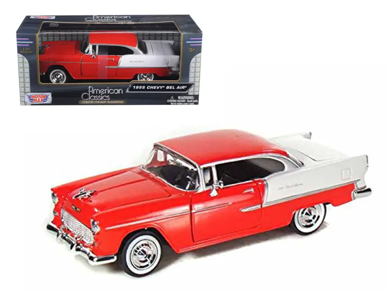1955 Chevrolet Bel Air Red 1/24 Diecast Model Car By Motormax 1