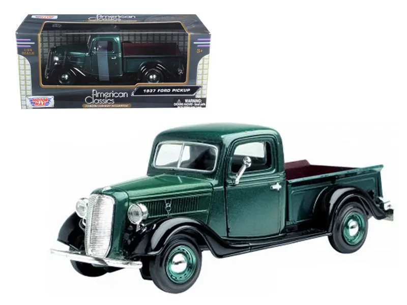 1937 Ford Pickup Truck Green And Black 1/24 Diecast Model By Motormax 1