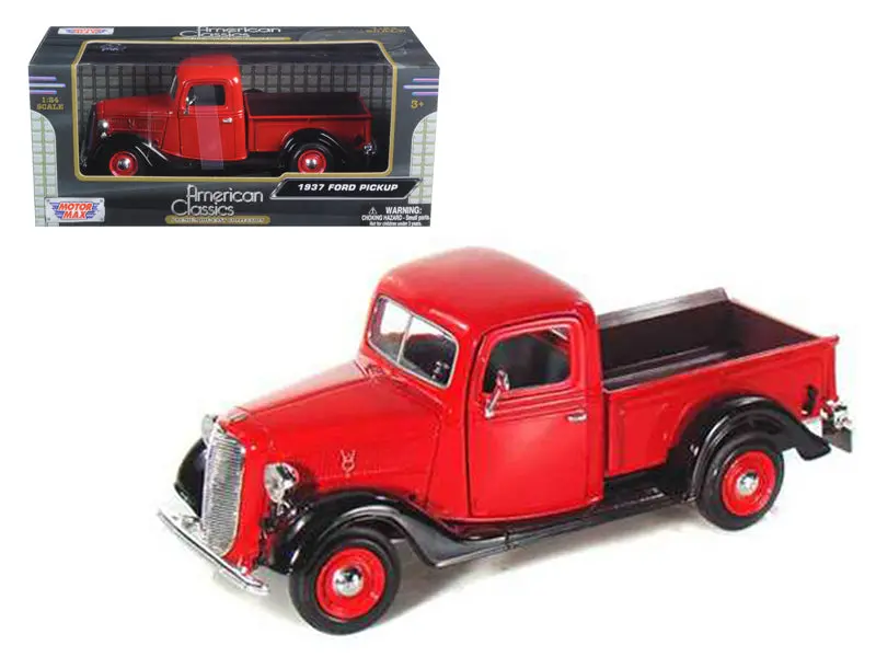 1937 Ford Pickup Truck Red And Black 1/24 Diecast Model By Motormax 1