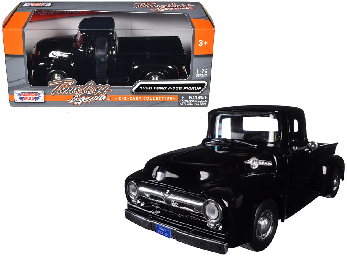 1956 Ford F-100 Pickup Truck Black 1/24 Diecast Model By Motormax 1