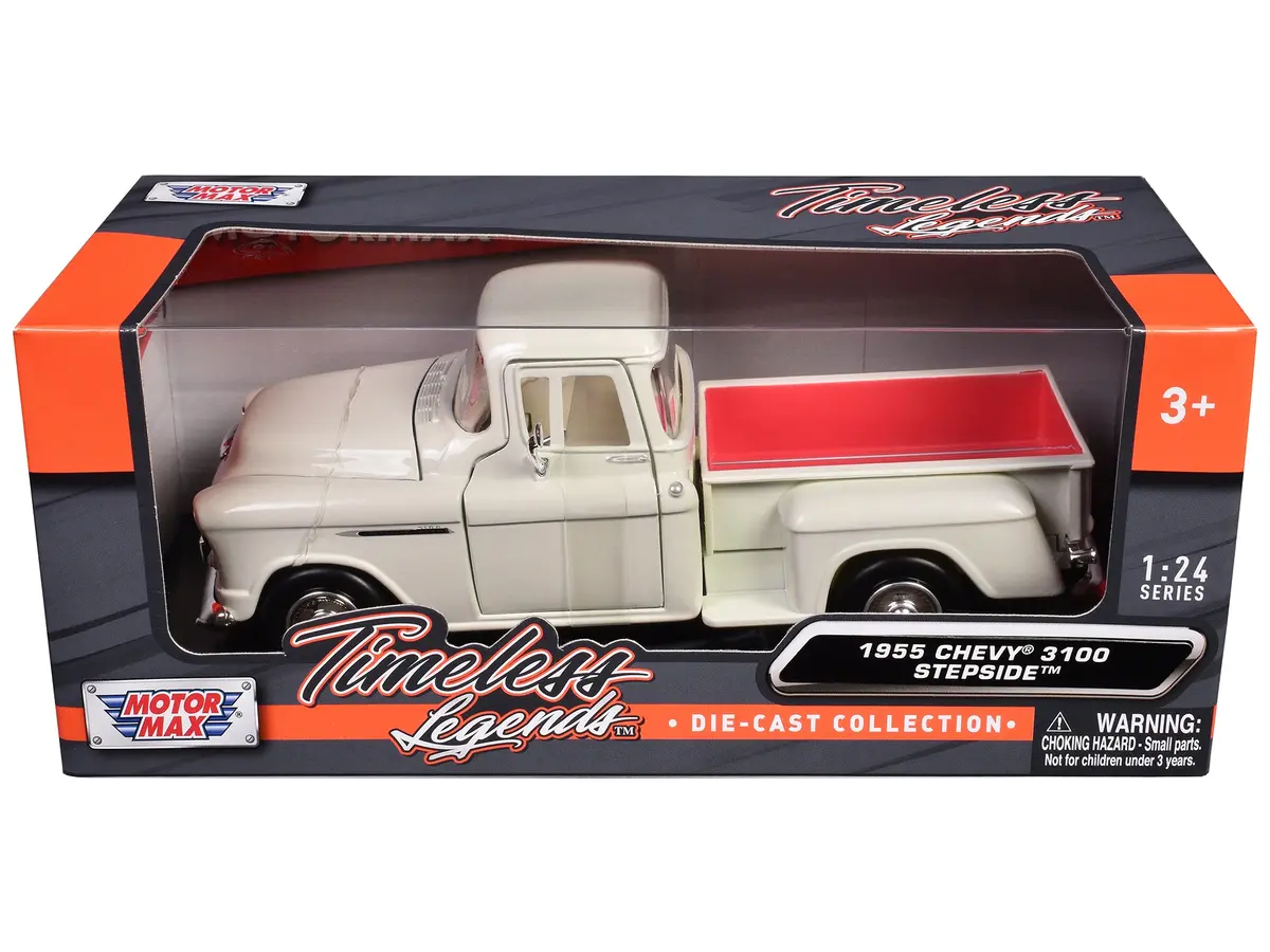 1955 Chevrolet 3100 Stepside Pickup Truck Cream With White Interior "Timeless Legends" Series 1/24 Diecast Model By Motormax 1