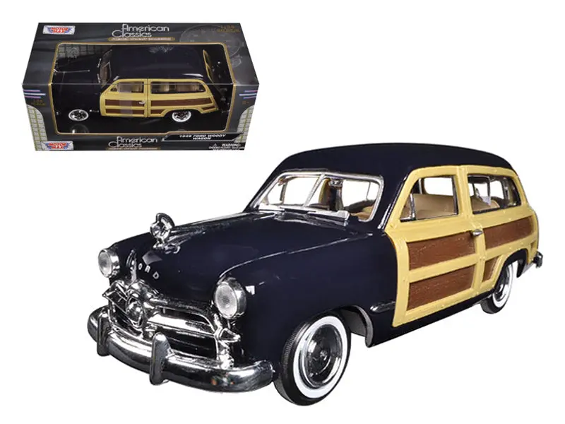 1949 Ford Woody Wagon Dark Blue 1/24 Diecast Model Car By Motormax 1