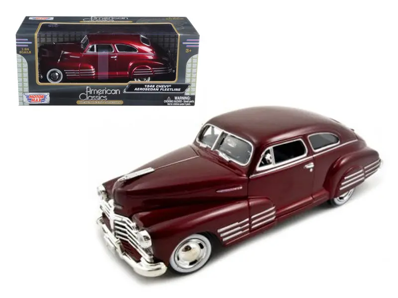 1948 Chevy Aerosedan Fleetline Dark Red Metallic 1/24 Diecast Model Car By Motormax 1