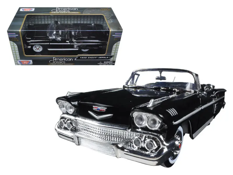 1958 Chevrolet Impala Convertible Black 1/24 Diecast Model Car By Motormax 1