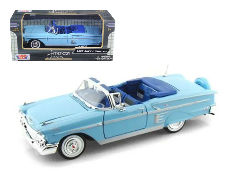 1958 Chevrolet Impala Blue 1/24 Diecast Model Car By Motormax 1