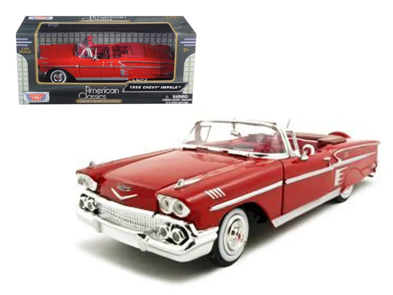 1958 Chevrolet Impala Red 1/24 Diecast Model Car By Motormax 1