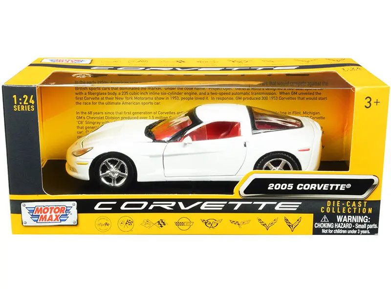2005 Chevrolet Corvette C6 White With Red Interior "History Of Corvette" Series 1/24 Diecast Model Car By Motormax 1