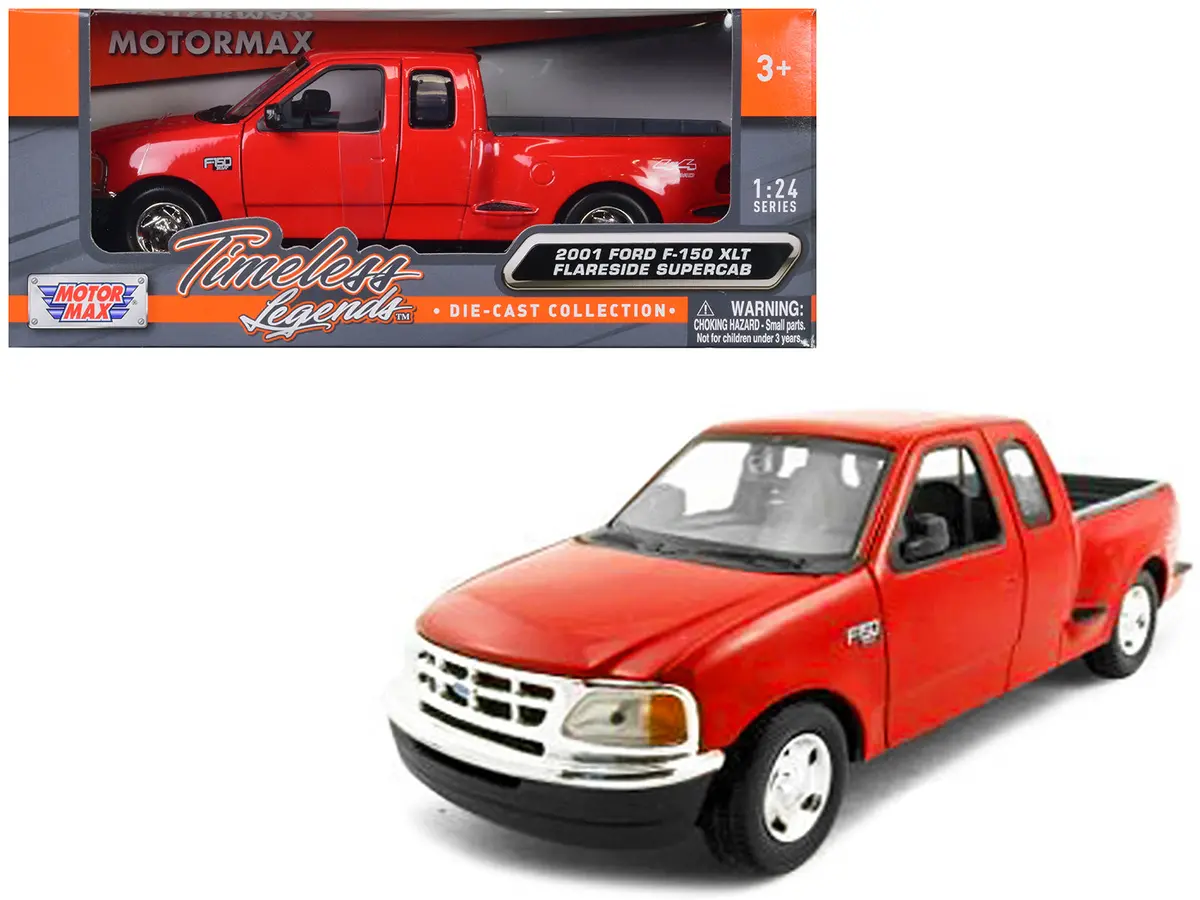 2001 Ford F-150 Xlt Flareside Supercab Pickup Truck Red 1/24 Diecast Model By Motormax 1