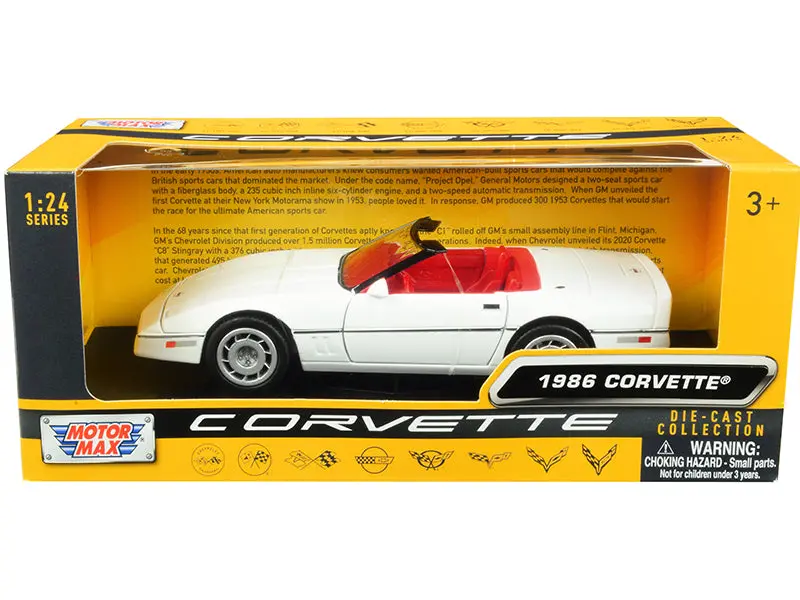 1986 Chevrolet Corvette C4 Convertible White With Red Interior "History Of Corvette" Series 1/24 Diecast Model Car By Motormax 1