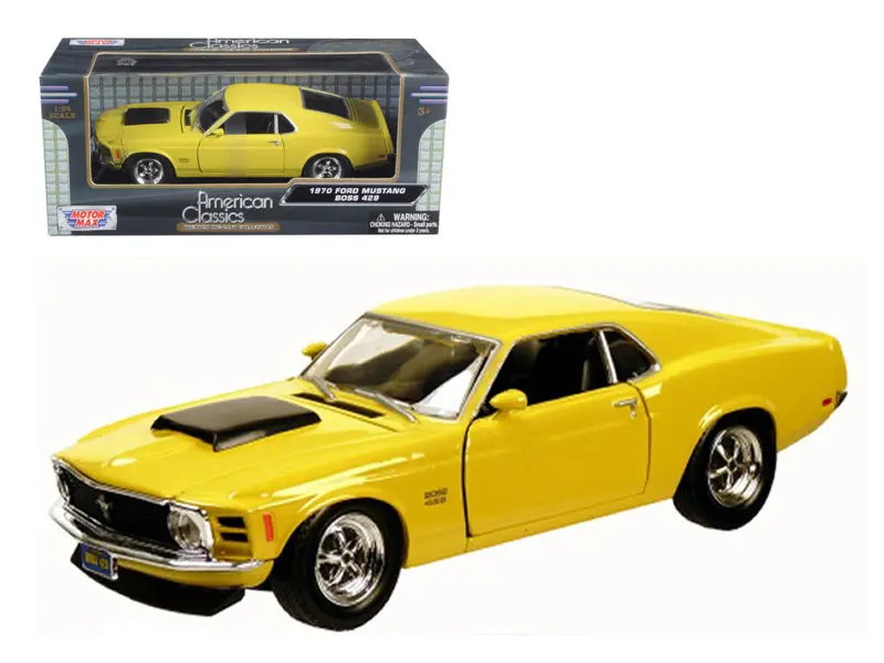 1970 Ford Mustang Boss 429 Yellow 1/24 Diecast Model Car By Motormax 1