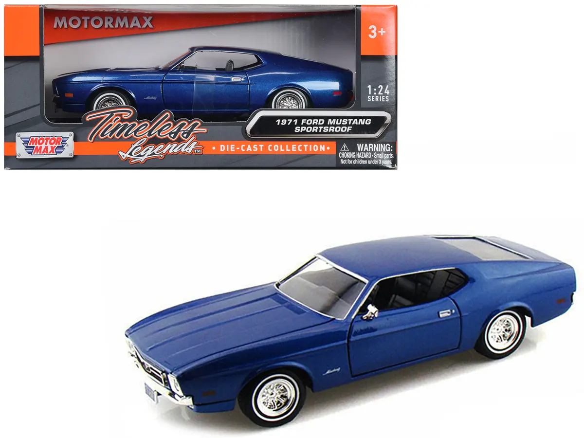 1971 Ford Mustang Sportsroof Blue 1/24 Diecast Model Car By Motormax 1