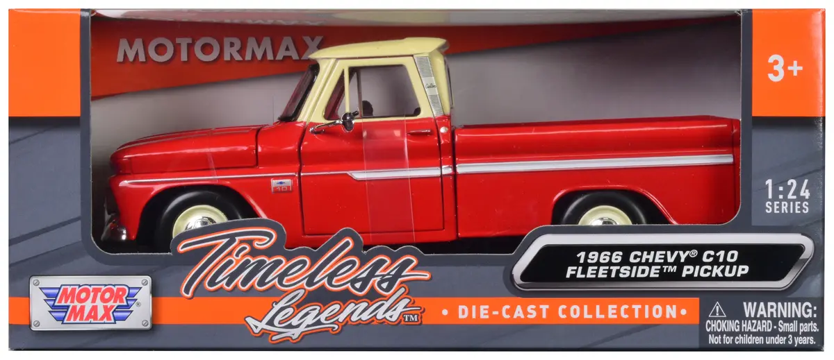 1966 Chevrolet C10 Fleetside Pickup Truck Red With Cream Top "American Classics" 1/24 Diecast Model By Motormax 1