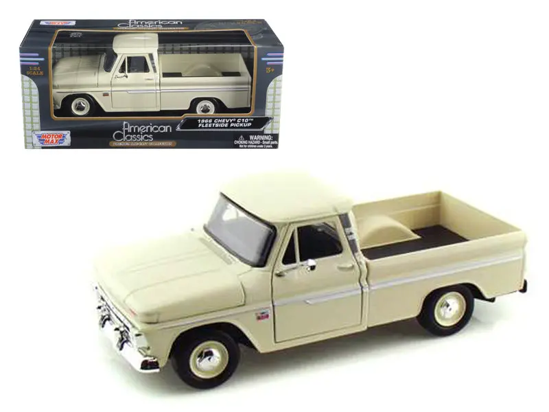 1966 Chevrolet C10 Fleetside Pickup Truck Cream 1/24 Diecast Model By Motormax 1