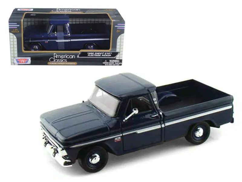 1966 Chevrolet C10 Fleetside Pickup Truck Dark Blue 1/24 Diecast Model By Motormax 1
