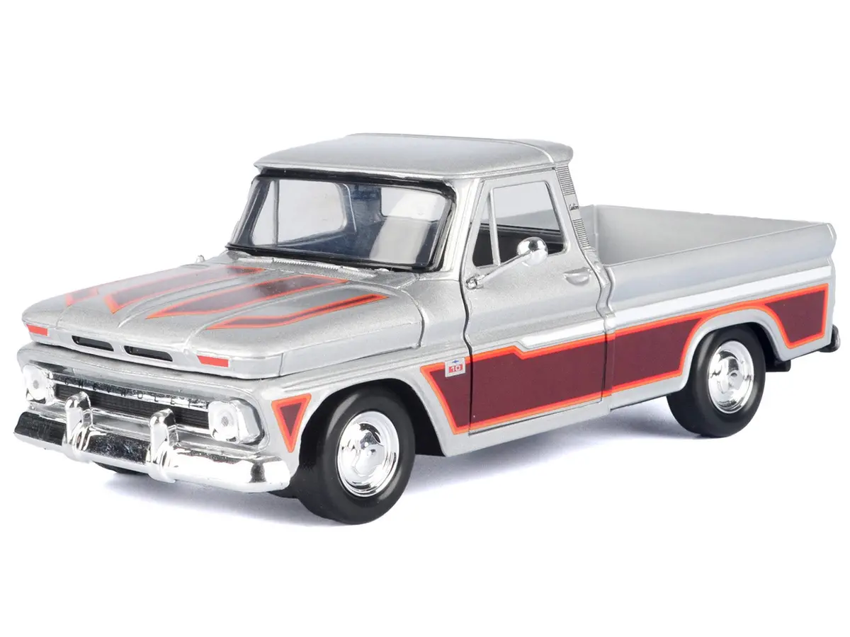 1966 Chevrolet C10 Fleetside Pickup Truck Silver Metallic With Brown Sides "American Classics" Series 1/24 Diecast Model By Motormax 2