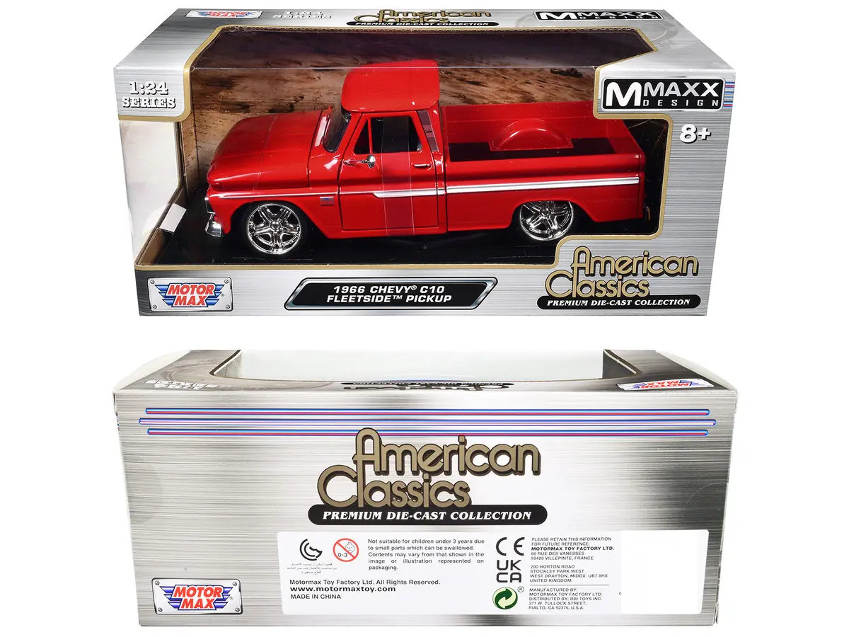1966 Chevrolet C10 Fleetside Pickup Truck Red "Maxx Design" "American Classics" Series 1/24 Diecast Model By Motormax 2