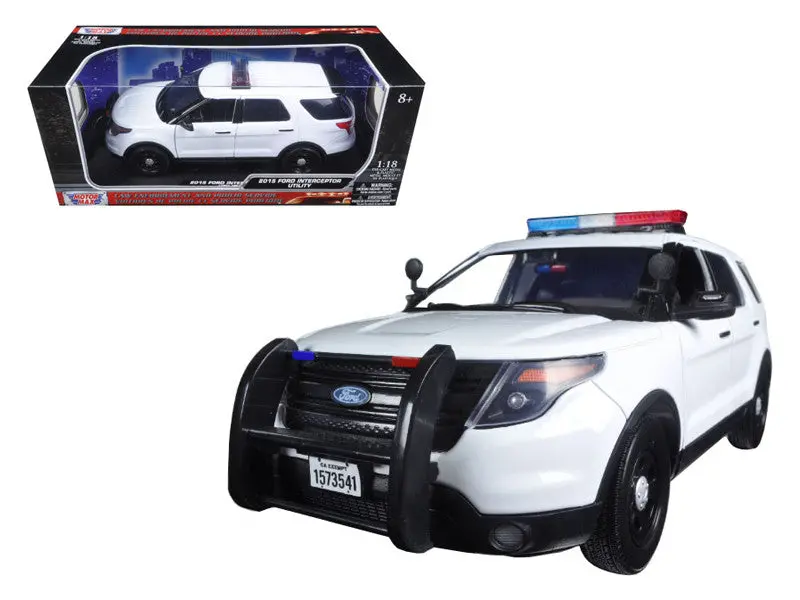 2015 Ford Pi Utility Interceptor Plain White Police Car With Light Bar 1/18 Diecast Model Car By Motormax 1